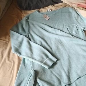 Jjill side tie split hem sweater,crew neck NWT,MED POWDER BLUE